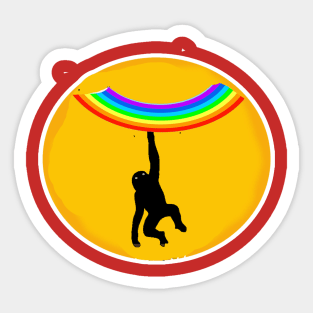 monkey hanging in Rainbow Sticker